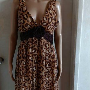 OSCAR DE LA RENTA  ANIMAL PRINT SILK SLEEVELESS DRESS WITH SASHA AT WAIST uS 4